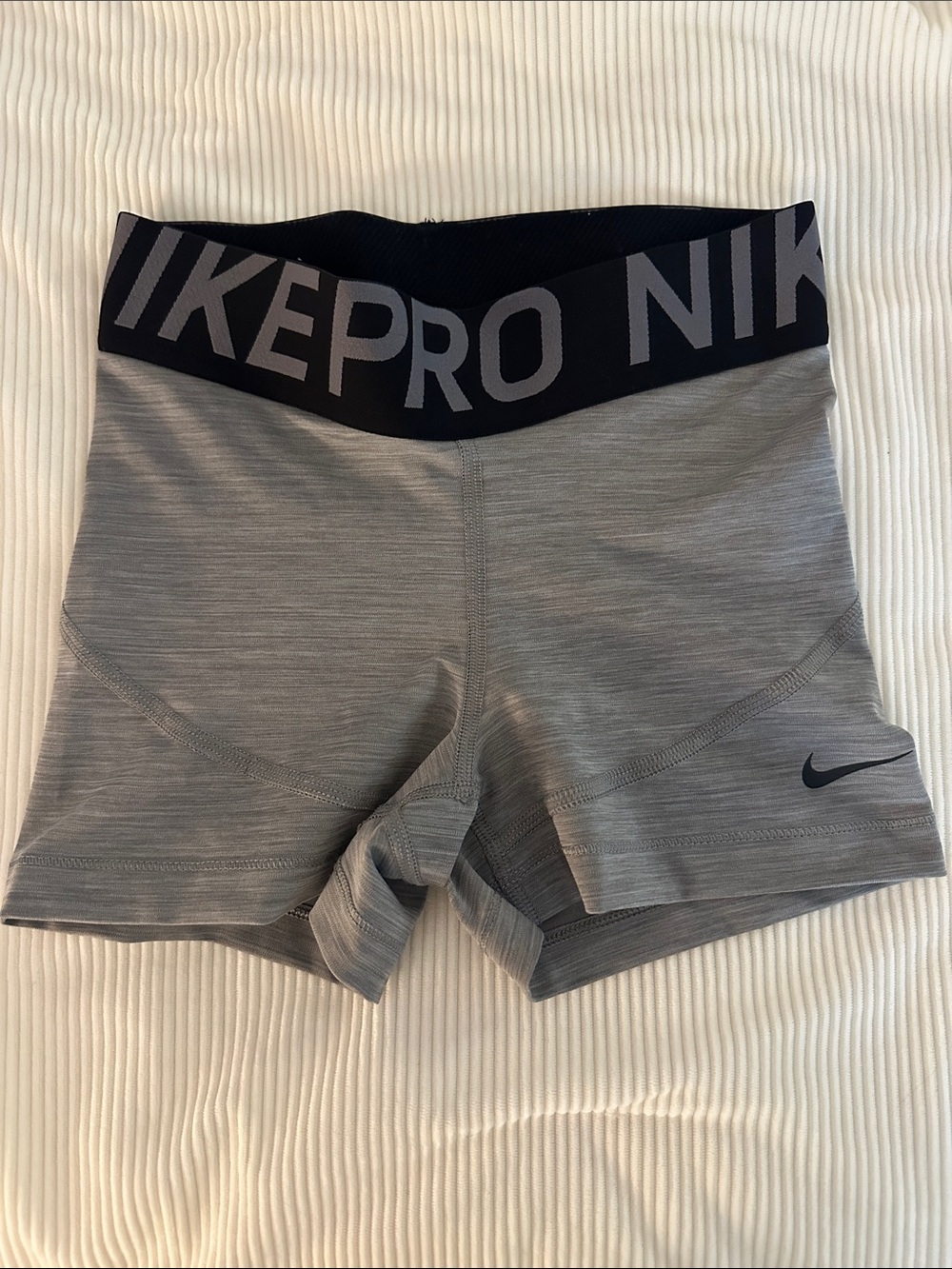 Nike Pro Women's Light Gray Performance Training Shorts with Black Waistband